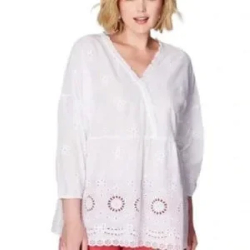 J.Jill  eyelet top white size XL petite NWT cottage core tunic cotton light